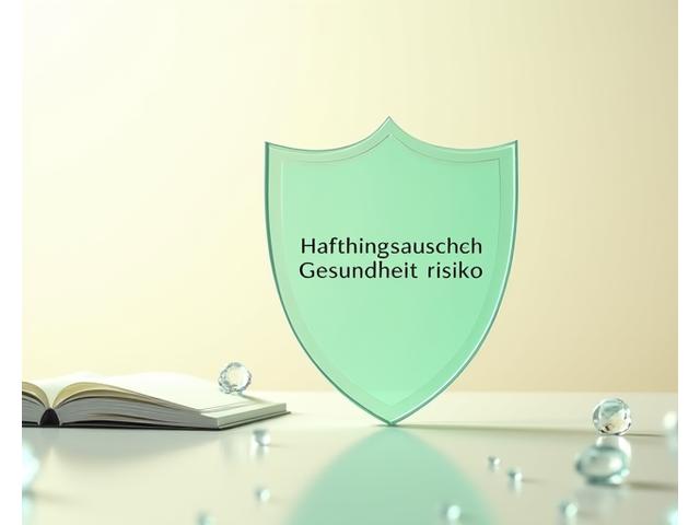 Ein graphisches Schild oder Schutzschild, das Begriffe wie 'Haftungsausschluss' und 'Gesundheitsdisclaimer' darstellt, umgeben von Notizblöcken und medizinischen Symbolen, die Schutz und Vorsicht signalisieren.