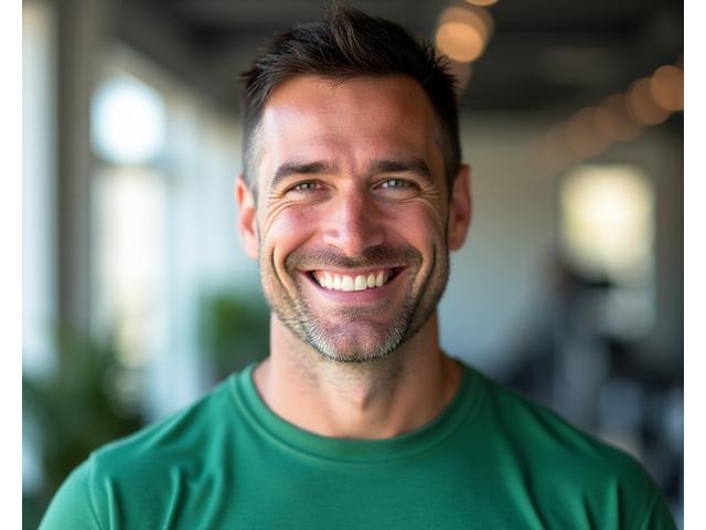 Porträt von Marc Richter, einem sportlichen Mann mittleren Alters mit einem offenen Lächeln und einem seriösen, aber zugänglichen Auftreten, passend zu einem Fitness-Coach.