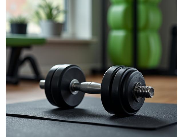 Ein Paar verstellbare Kurzhanteln in einem modernen Home-Gym.